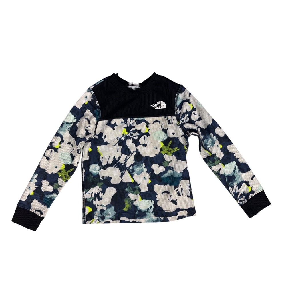 The North Face Kids XS Teen Waffle Knit Thermal Long Sleeve Shirt Floral Black